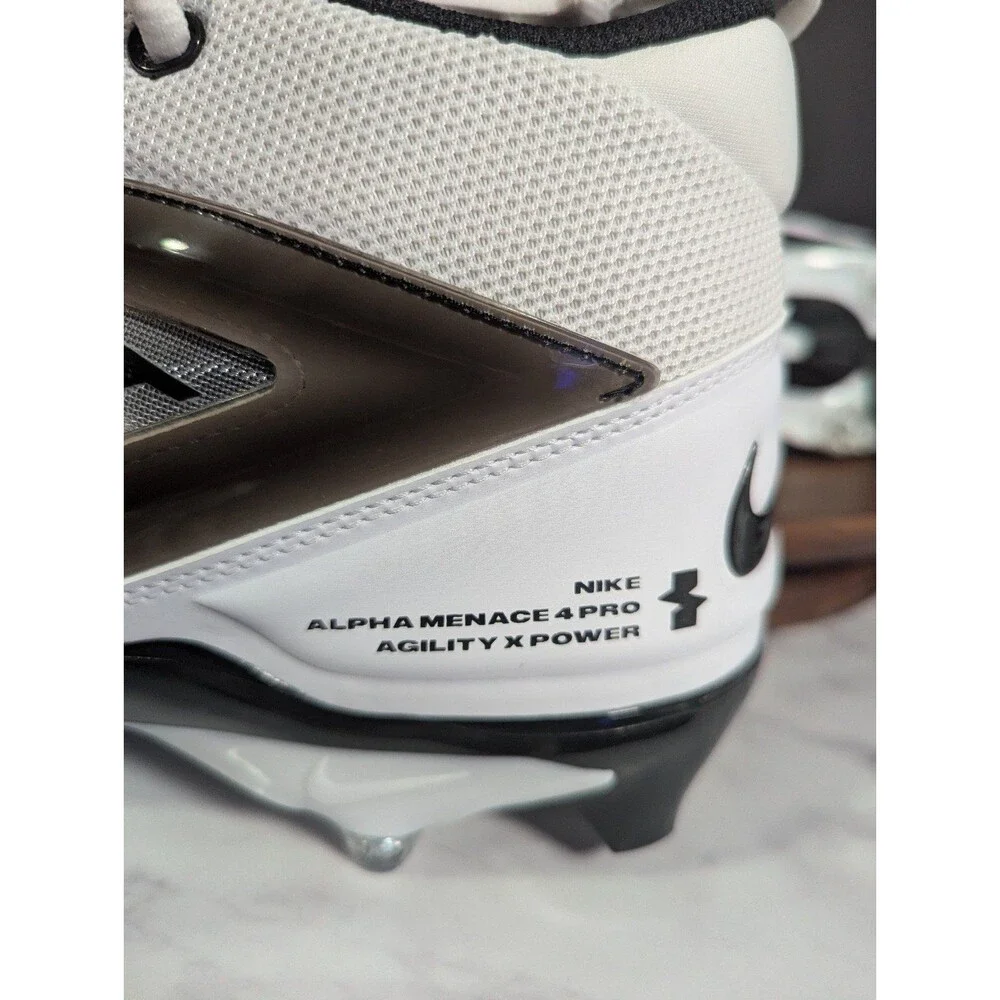 Nike Alpha Menace 4 Pro White Black Cleats Men Size 13.5 HF4555 100